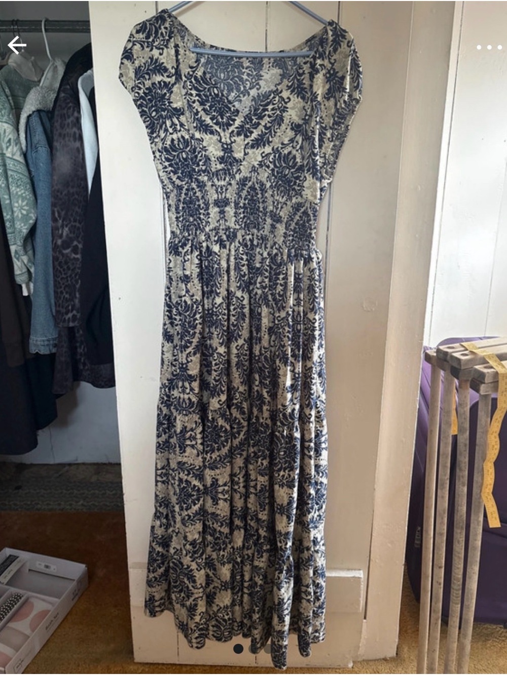 Women’s Cream Maxi Dress with Navy Floral Print